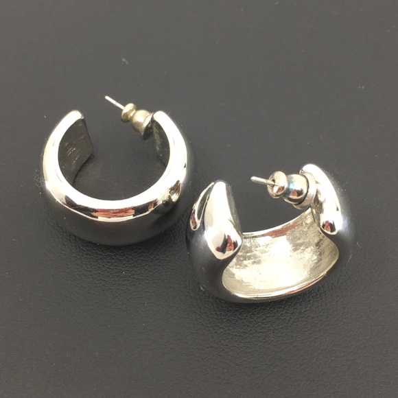 Coach Chunky Silver Tone Hoop Earrings with Dust Bag - Picture 4 of 12
